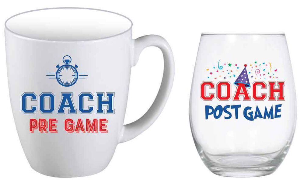 Coach Mug & Stemless Wine Glass Set - 'Pre Game & Post Game'