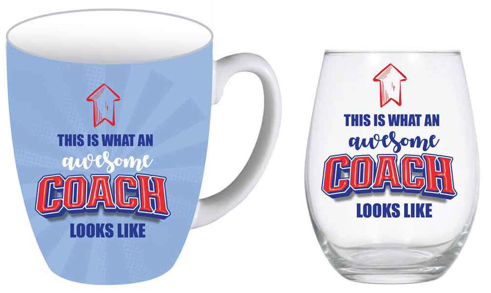 Coach Mug & Stemless Wine Glass Set - 'This Is What An Awesome Coach Looks Like'