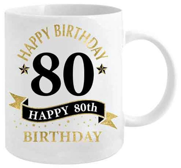 80th Birthday White & Gold Mug