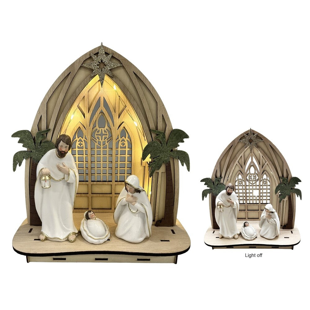 Religious Gifting Nativity Holy Family Scene With Light 24cm