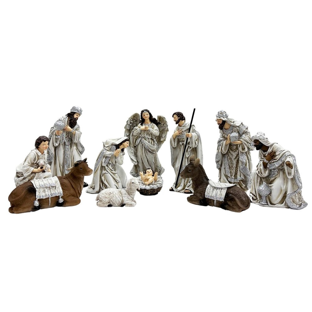 Religious Gifting Silver Nativity Set - 11 Piece