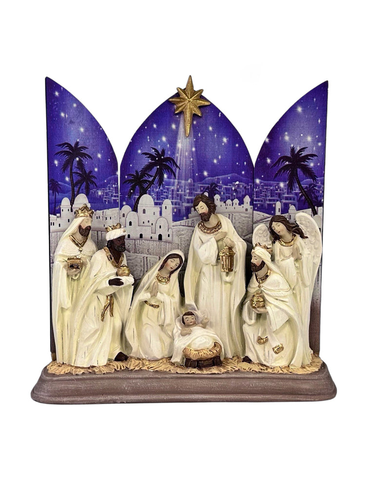 Nativity Set - White with Blue Background 28cm