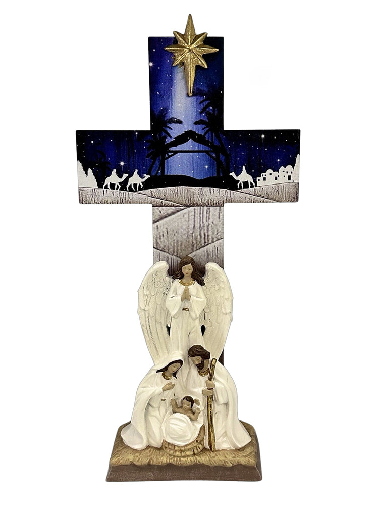 Holy Family with Cross Scene in Blue 33cm