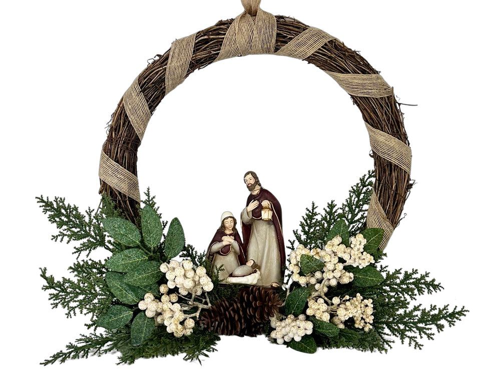 Christmas Wreath with Holy Family Plaque 350mm
