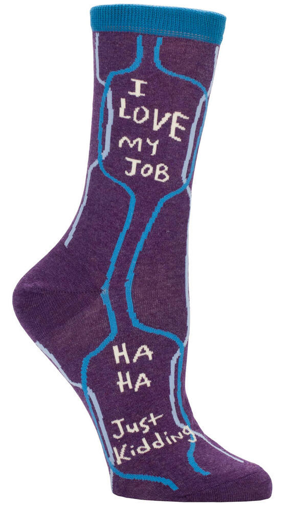 Blue Q Womens Crew Socks - I Love My Job, Ha Ha, Just Kidding