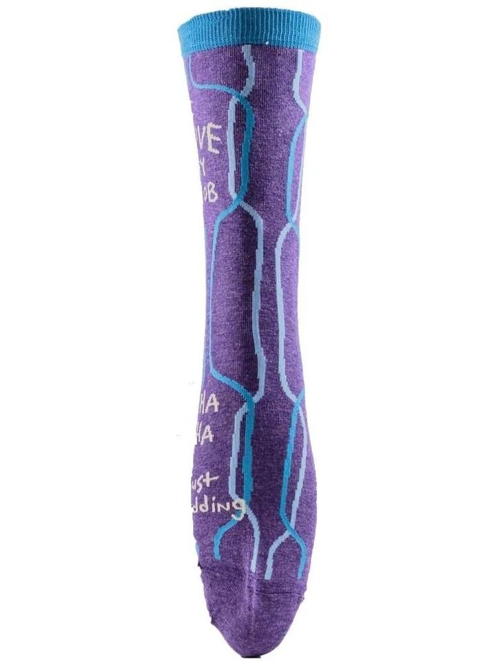 Blue Q Womens Crew Socks - I Love My Job, Ha Ha, Just Kidding
