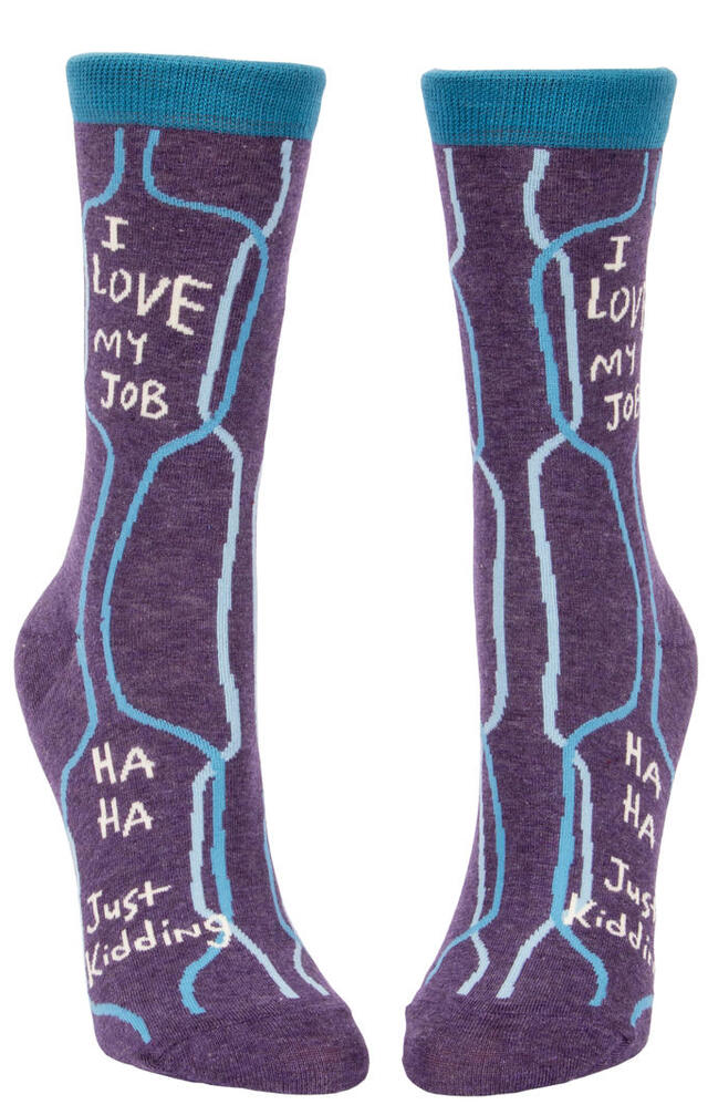 Blue Q Womens Crew Socks - I Love My Job, Ha Ha, Just Kidding