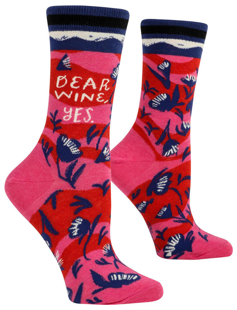 Blue Q Womens Crew Socks - Dear Wine, Yes.