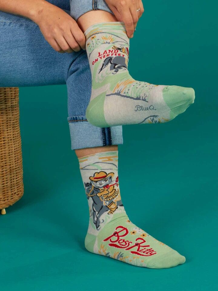 Blue Q Womens Crew Socks - Boss Kitty