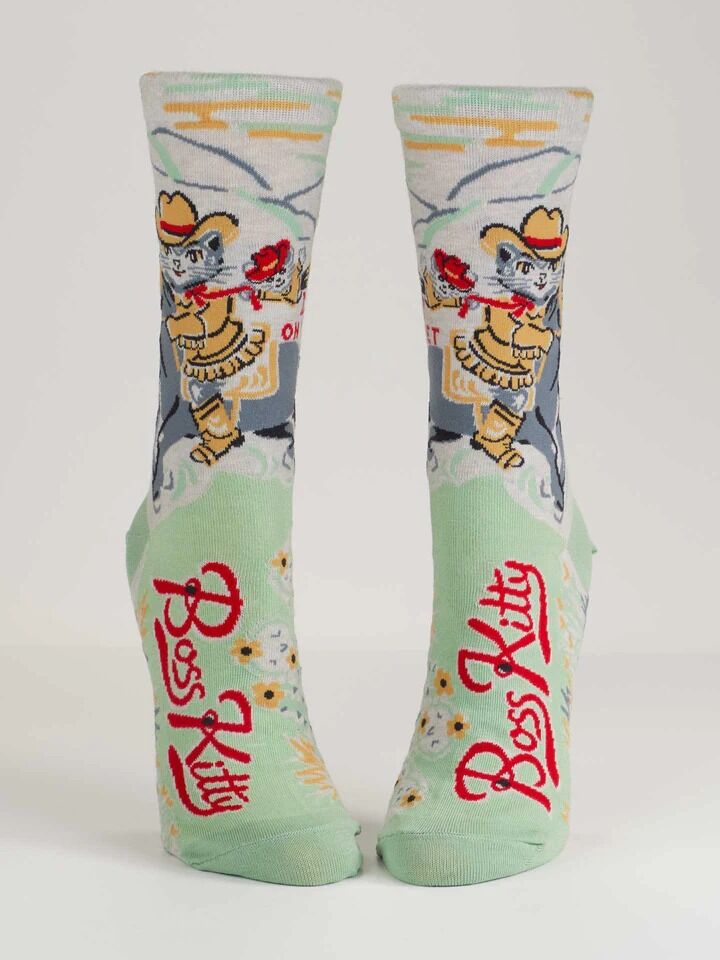 Blue Q Womens Crew Socks - Boss Kitty
