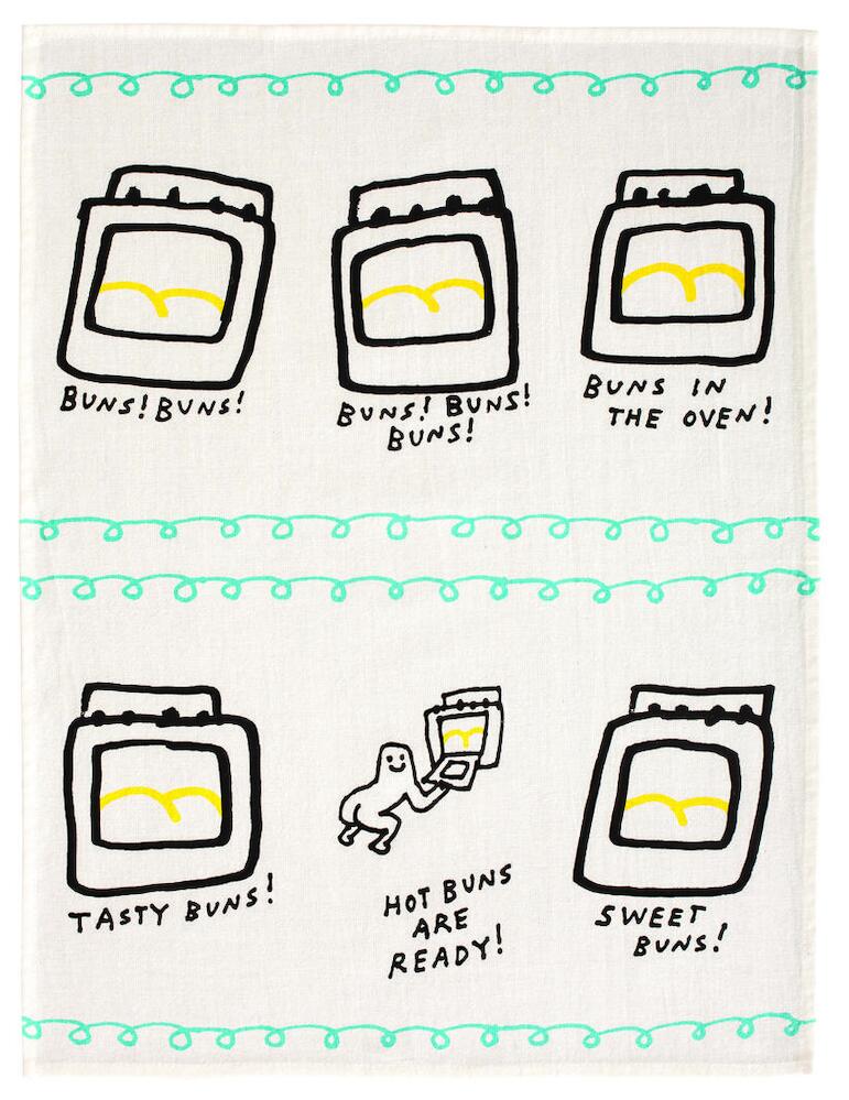 Blue Q Tea Towel - Hot Buns Are Ready
