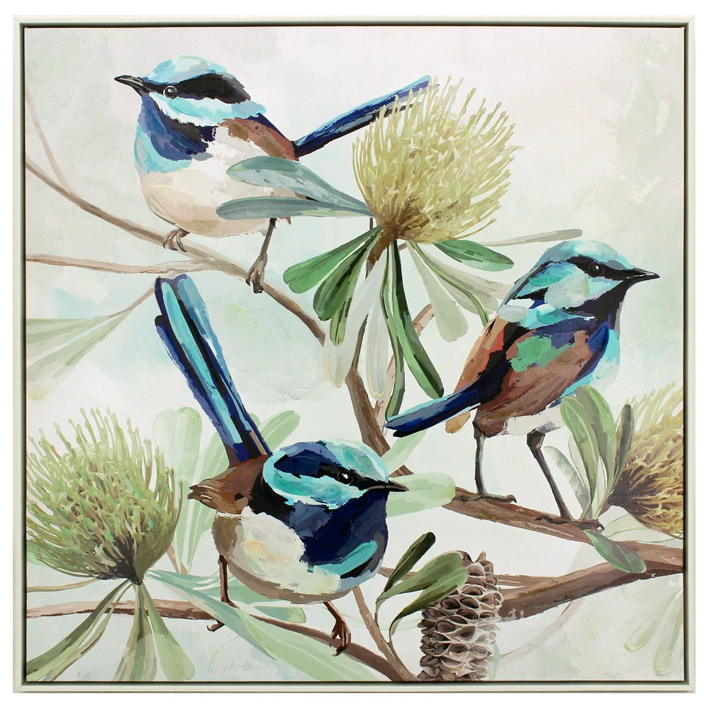 NF Living Wall Art - Fairy Wren Trio Painting 83x83cm