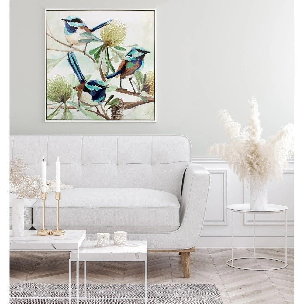NF Living Wall Art - Fairy Wren Trio Painting 83x83cm