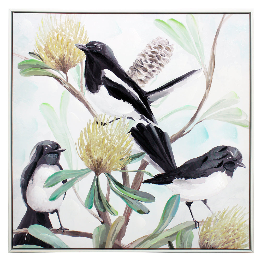 NF Living Wall Art - Willy Wagtail Trio Painting 83x83cm