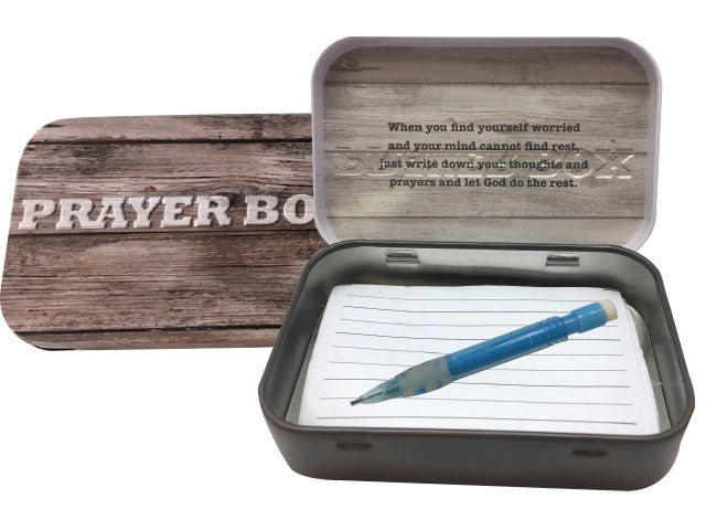 Tin Prayer Box With Notes - Wood pattern