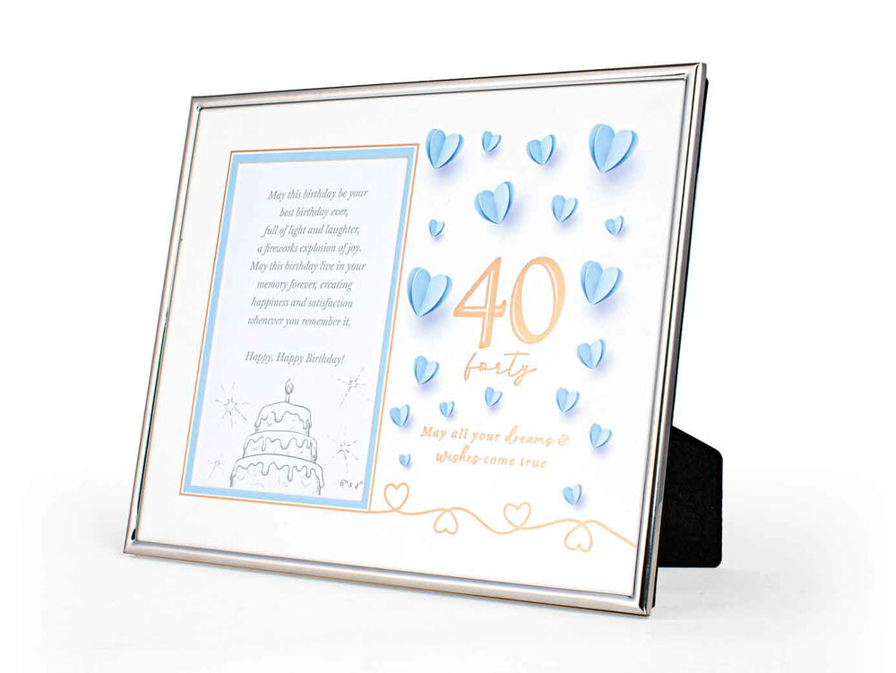 Paper Hearts 40th Birthday Silver-Edged Photo Frame