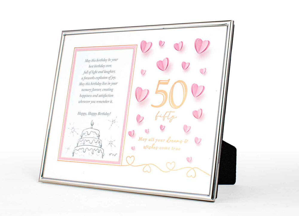 Paper Hearts 50th Birthday Silver-Edged Photo Frame