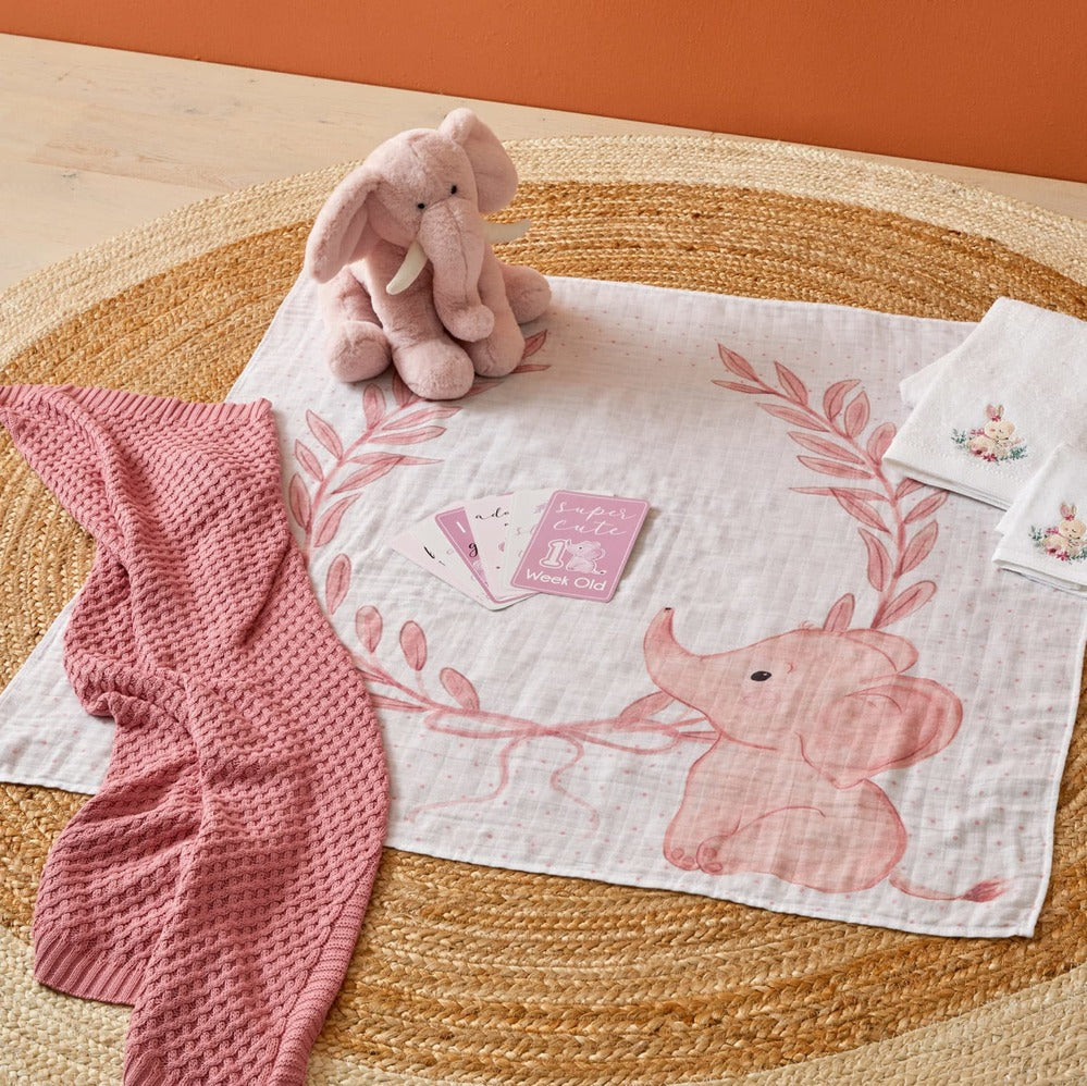 Pilbeam Jiggle & Giggle - Blush Basket Weave Knit Blanket