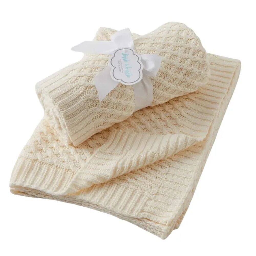 Pilbeam Jiggle & Giggle - Cream Basket Weave Knit Blanket