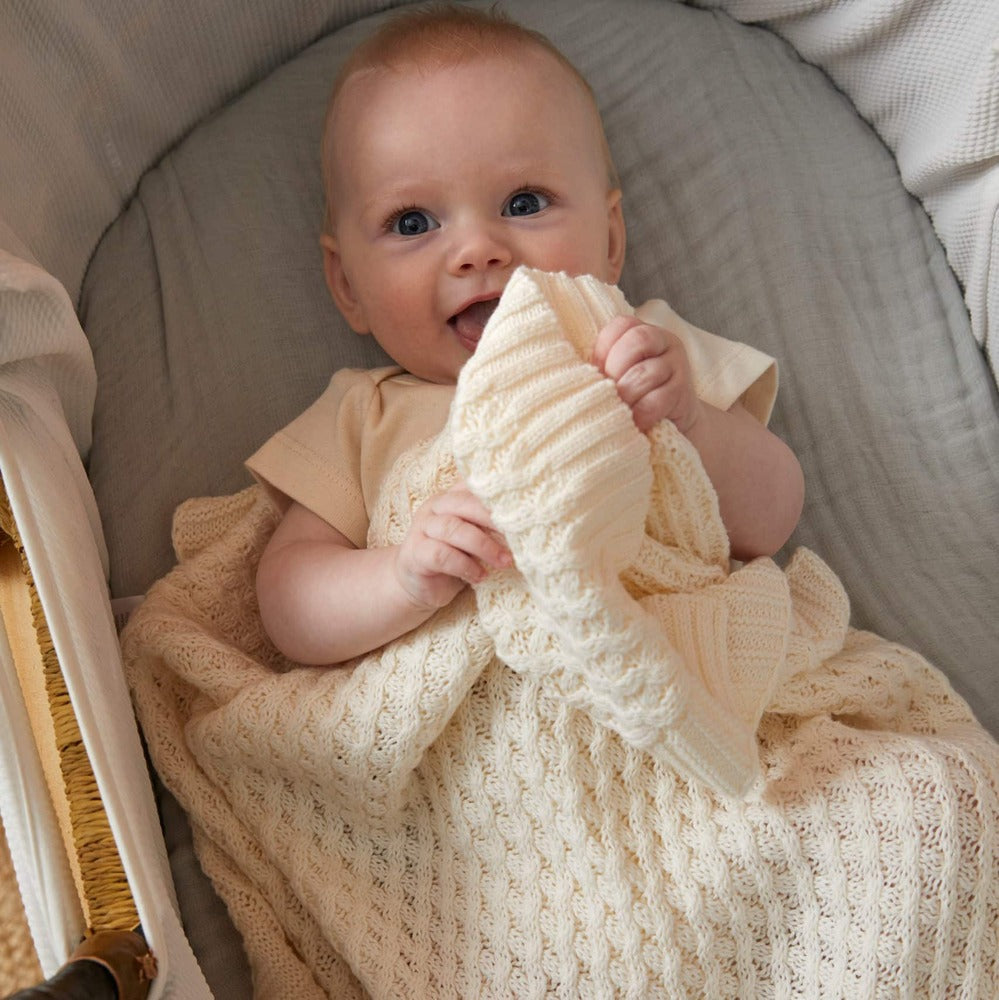 Pilbeam Jiggle & Giggle - Cream Basket Weave Knit Blanket