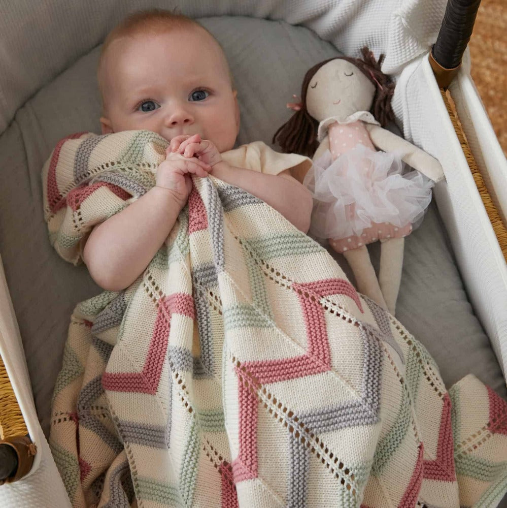 Pilbeam Jiggle & Giggle - Blush Zig-Zag Knit Blanket