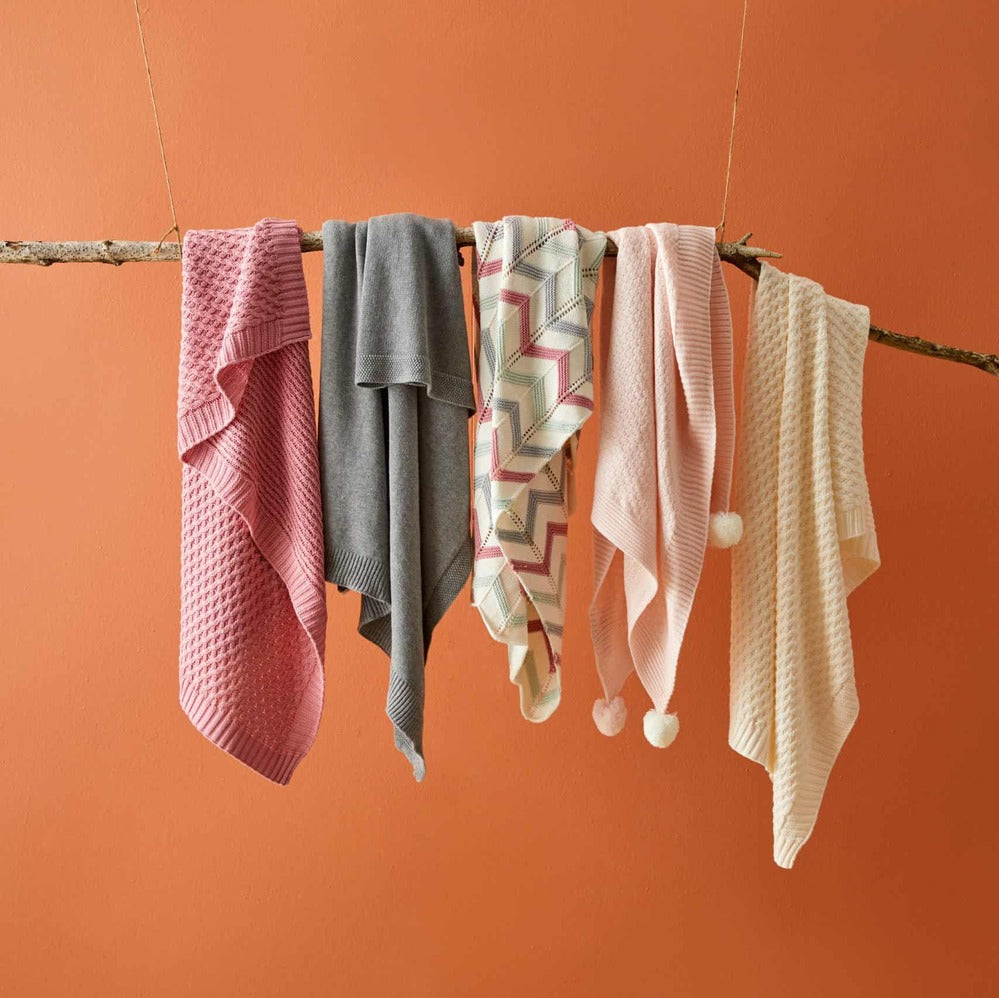 Pilbeam Jiggle & Giggle - Blush Zig-Zag Knit Blanket