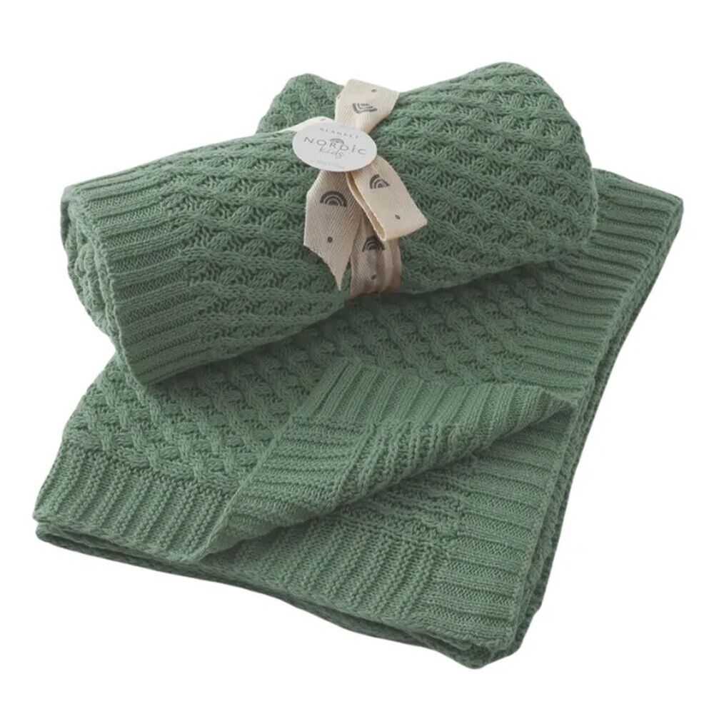 Pilbeam Nordic Kids - Forest Green Basket Weave Knit Blanket