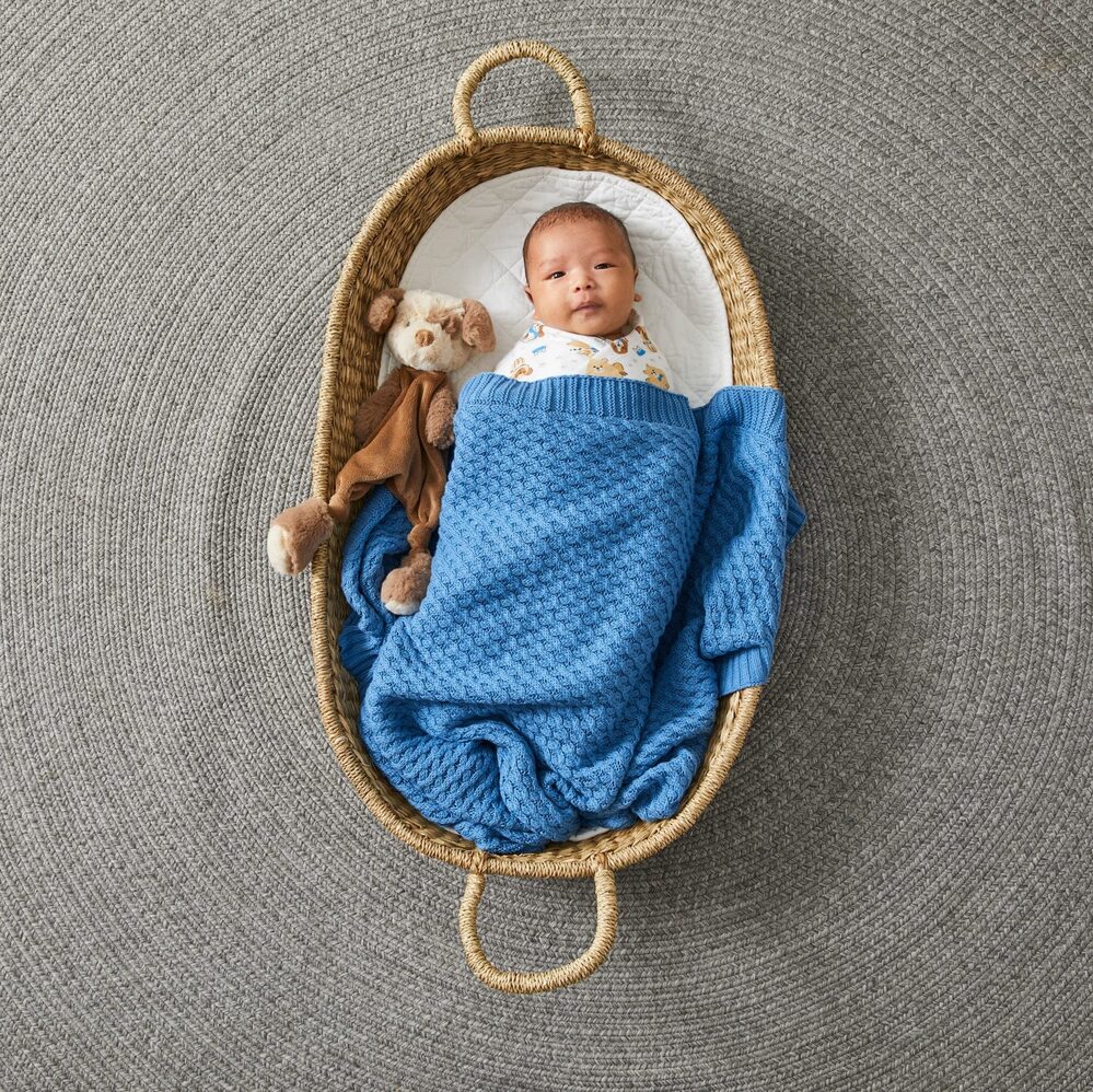 Pilbeam Jiggle & Giggle - Harbour Blue Basket Weave Knit Blanket