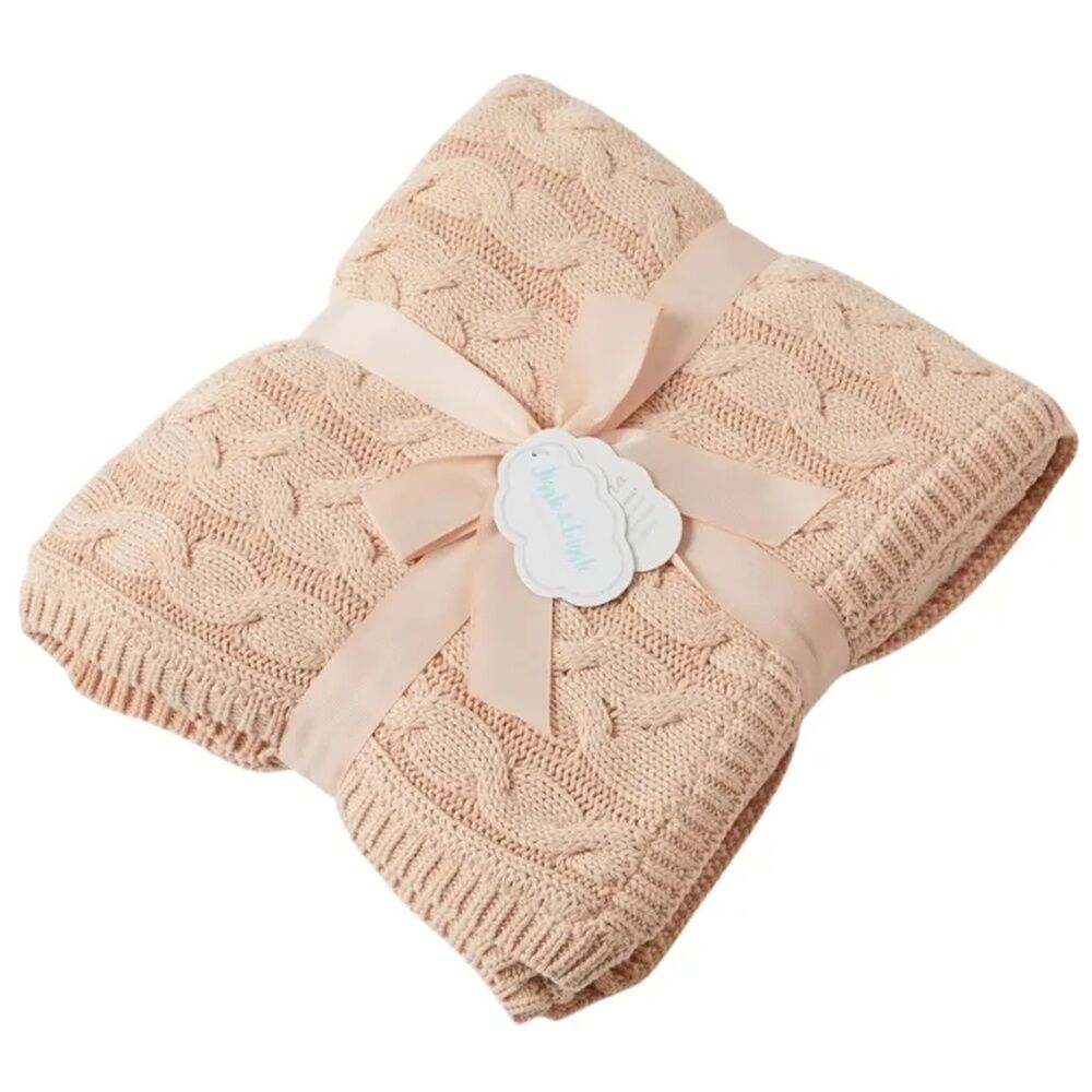 Pilbeam Jiggle & Giggle - Pink Clay And Cream Aurora Cable Knit Baby Blanket