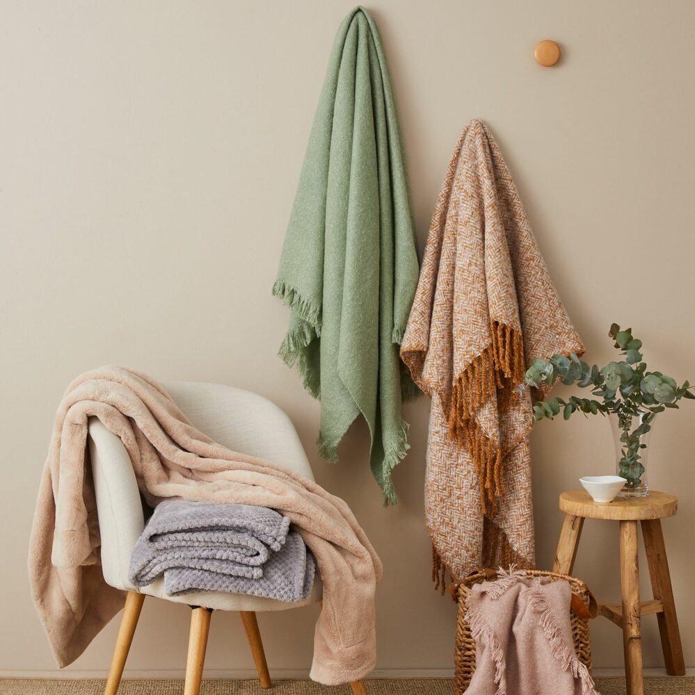Pilbeam Living - Biscuit Herringbone Throw Blanket