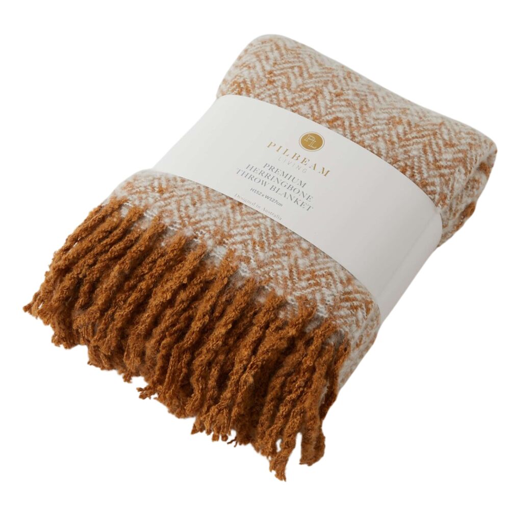 Pilbeam Living - Biscuit Herringbone Throw Blanket
