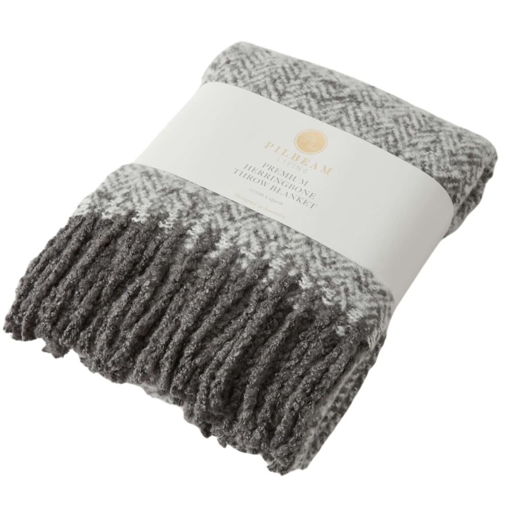 Pilbeam Living - Herringbone Throw Grey