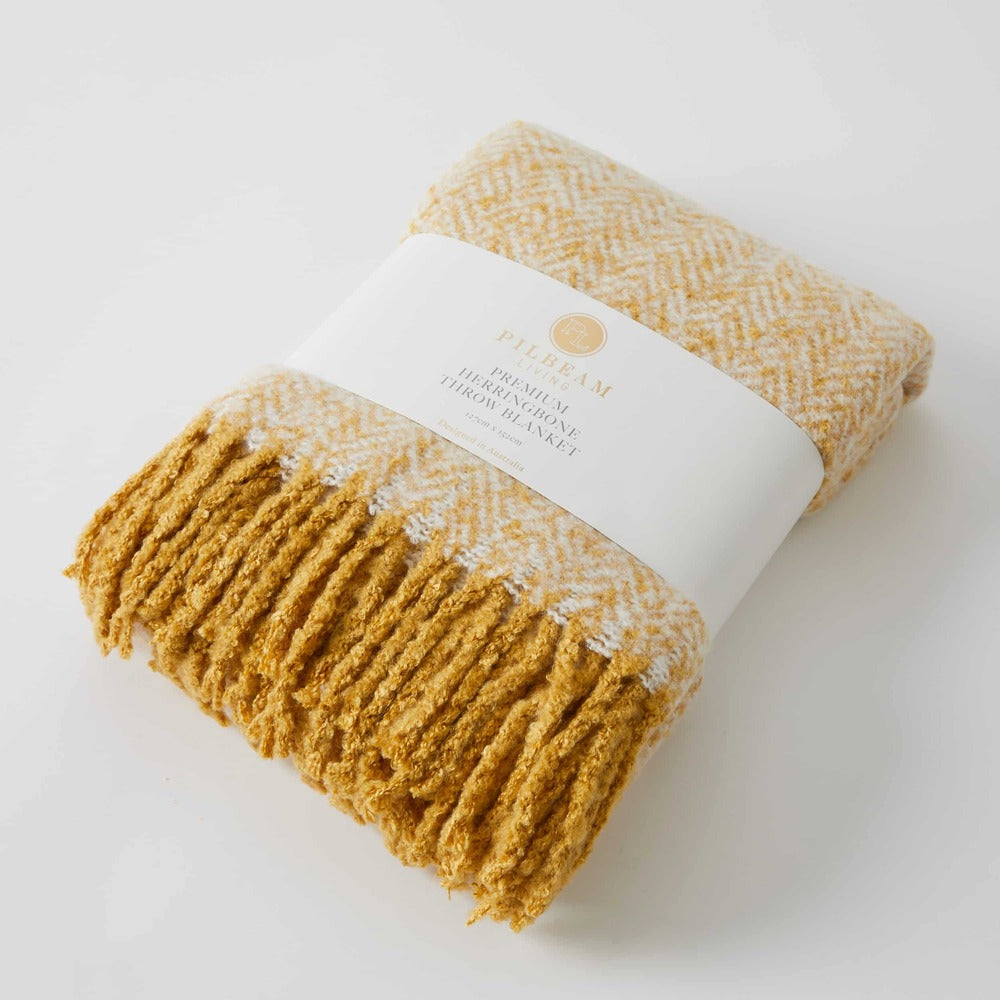 Pilbeam Living - Herringbone Throw Mustard
