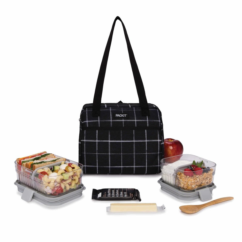 Packit Freezable Hampton Lunch Bag - Black Grid