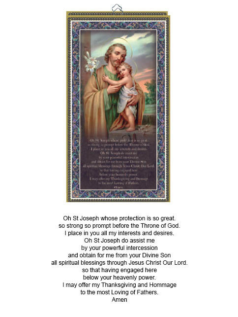 Hanging Wood Plaque With Prayer - St Joseph