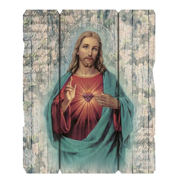 Vintage Hanging Saint Plaque - Sacred Heart Of Jesus