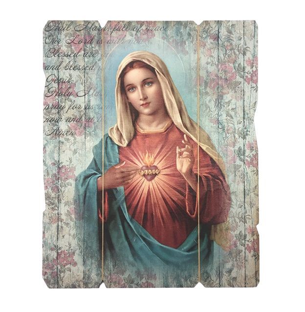 Vintage Hanging Saint Plaque - Sacred Heart Of Mary