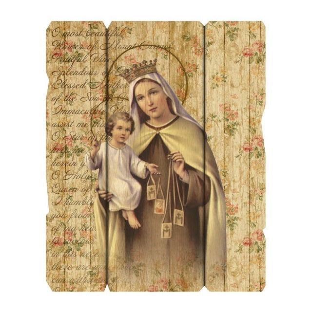 Vintage Hanging Saint Plaque - Our Lady of Mount Carmel