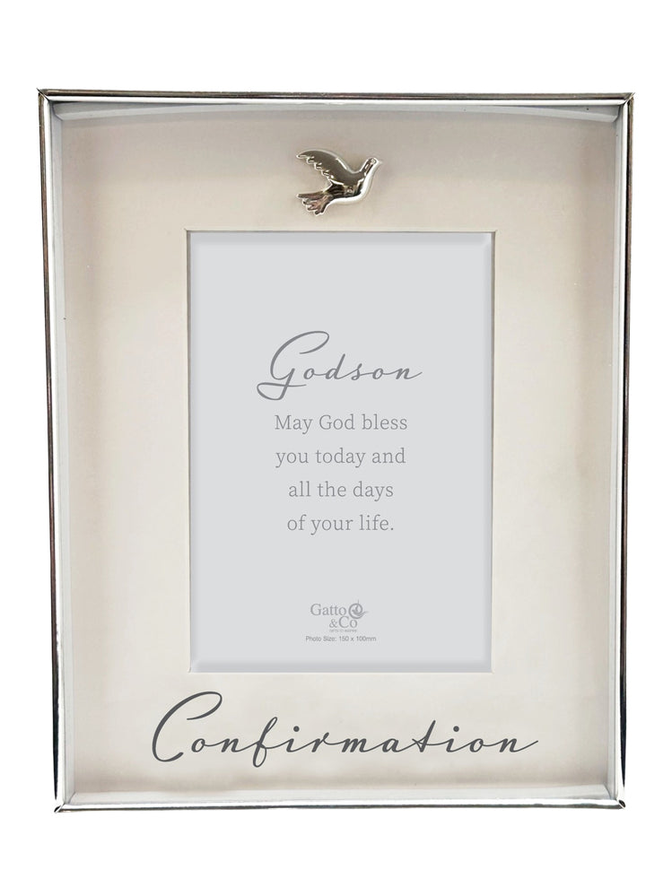 Silver Confirmation Photo Frame - Godson Dove Motiff