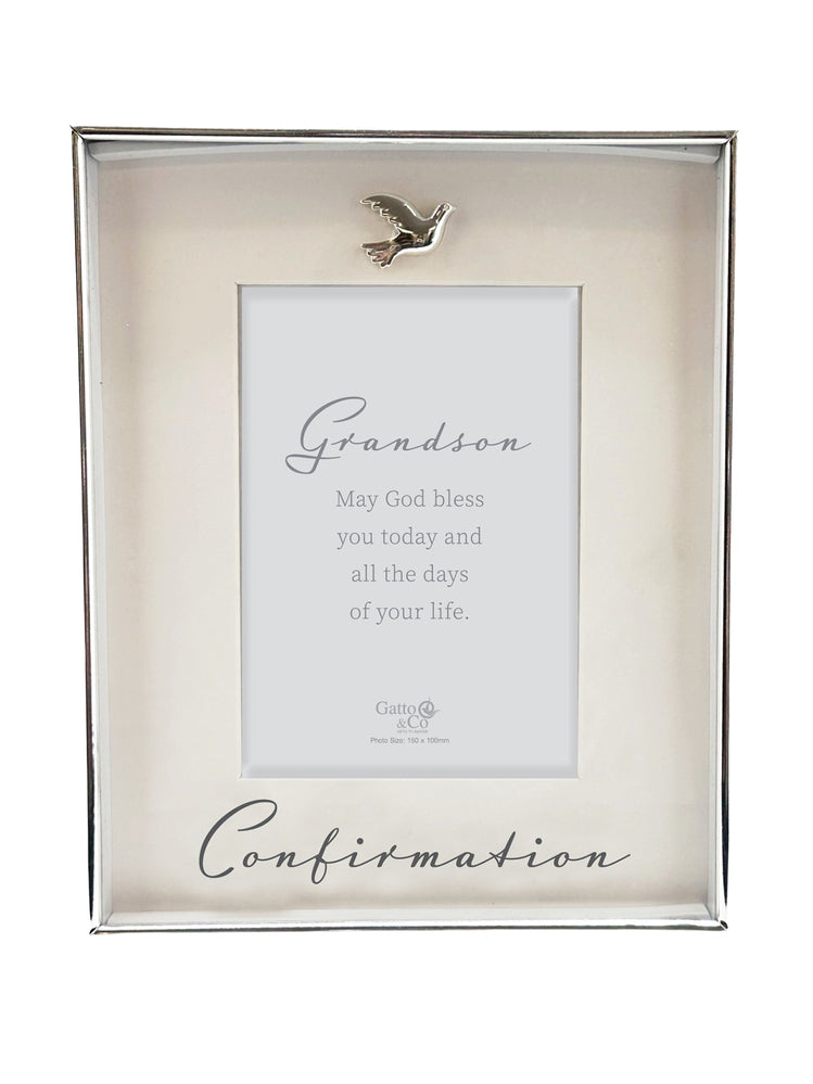 Silver Confirmation Photo Frame - Grandson Dove Motiff