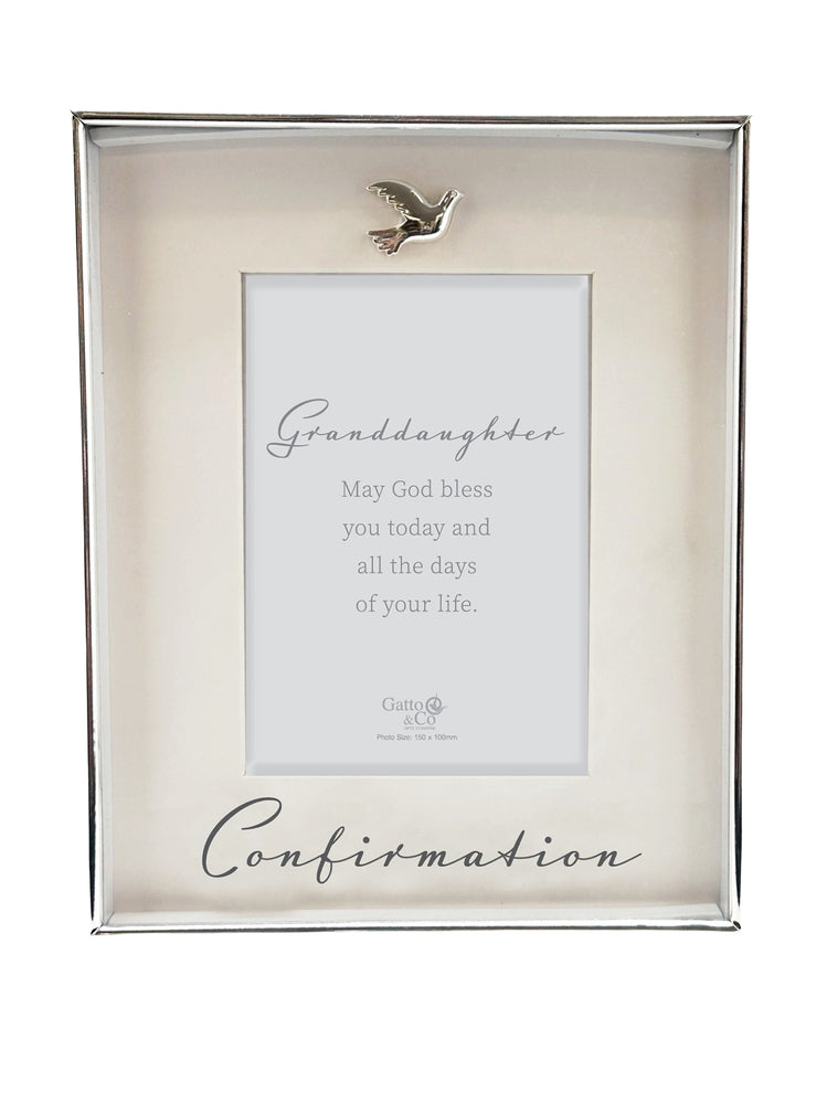 Silver Confirmation Photo Frame - Granddaughter Dove Motiff