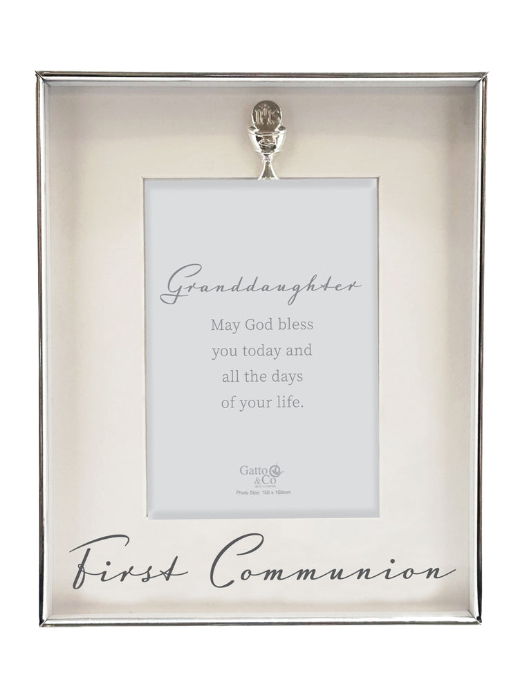 Silver Communion Photo Frame Cup Motif - Granddaughter