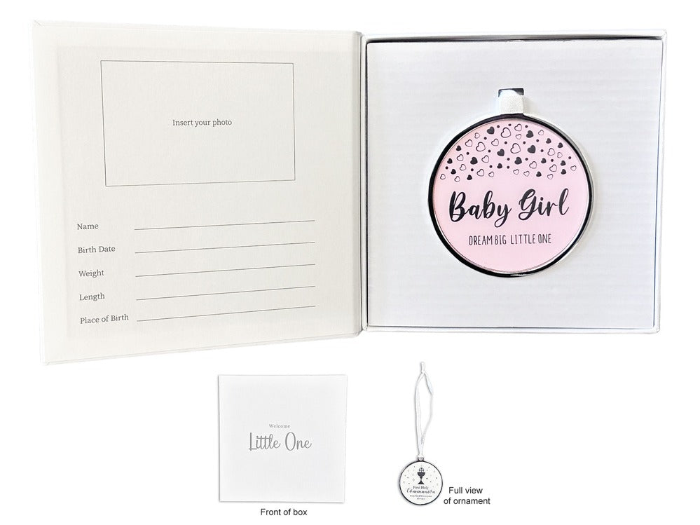 Baby Girl Ornament with Record in Gift Box