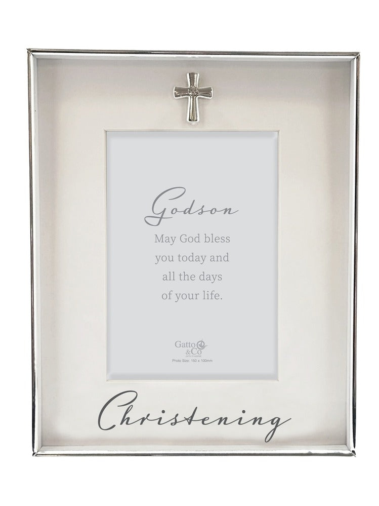 Silver Christening Photo Frame with Motiff - 4x6 - Godson
