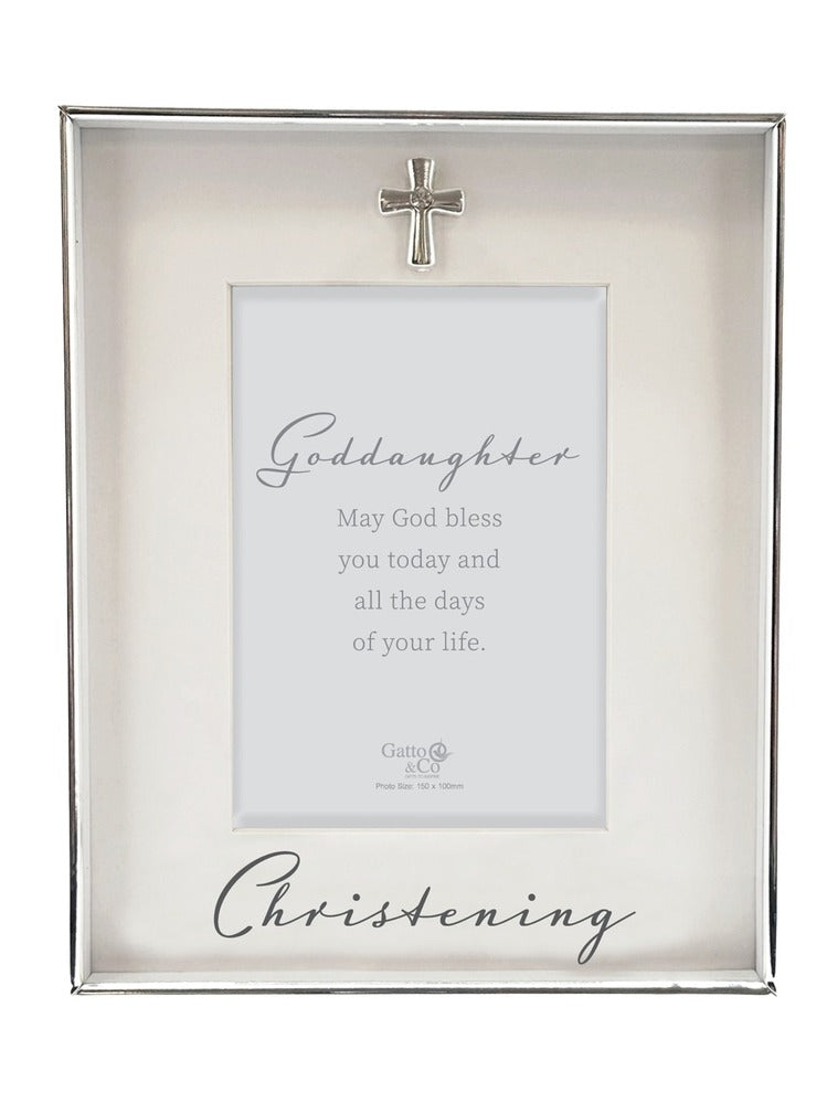 Silver Christening Photo Frame with Motiff - 4x6 - Goddaughter