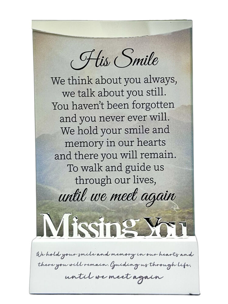 White Wood Base Glass Frame - Missing You (His Smile) 6x4inch