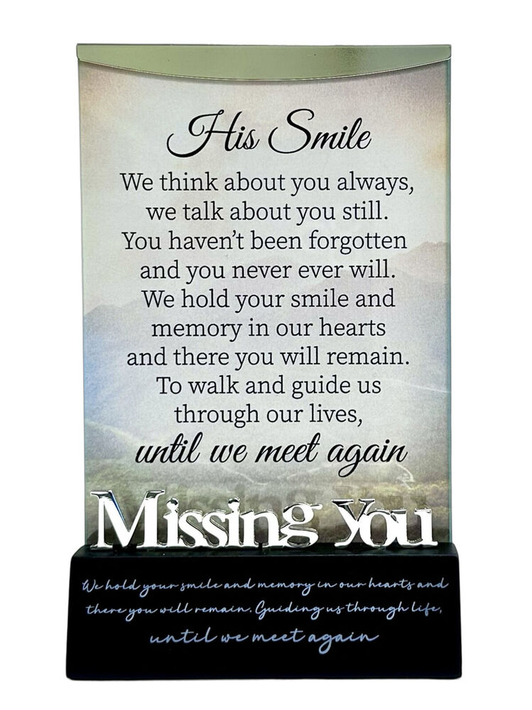 Black Wood Base Glass Frame - Missing You (His Smile) 6x4inch