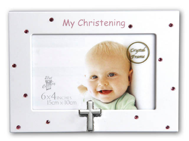 Christening Crystal Photo Frame - Pink