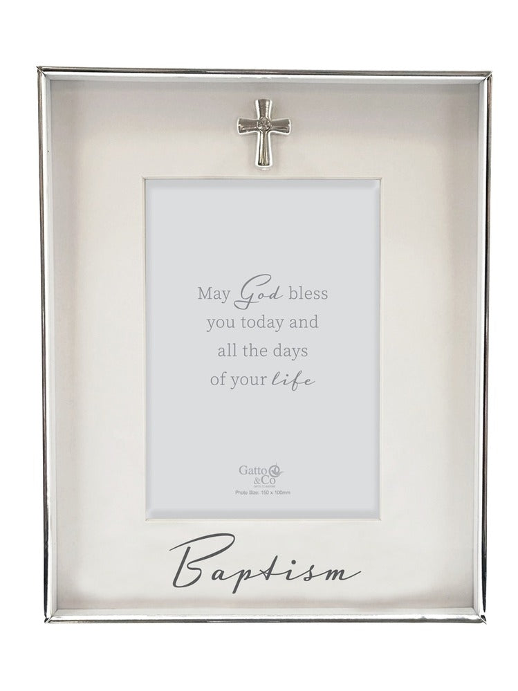 Silver Baptism Photo Frame with Motiff - 4x6