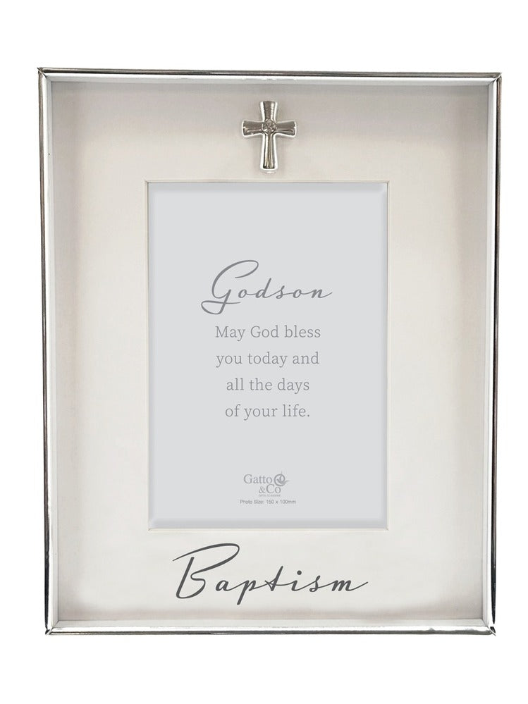 Silver Baptism Photo Frame with Motiff - 4x6 - Godson